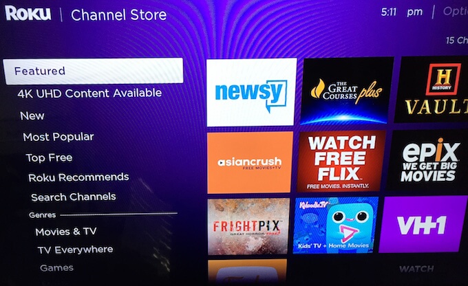 roku channel store