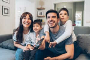 family watching tv