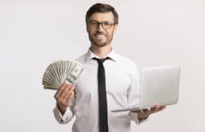 tech guy holding money