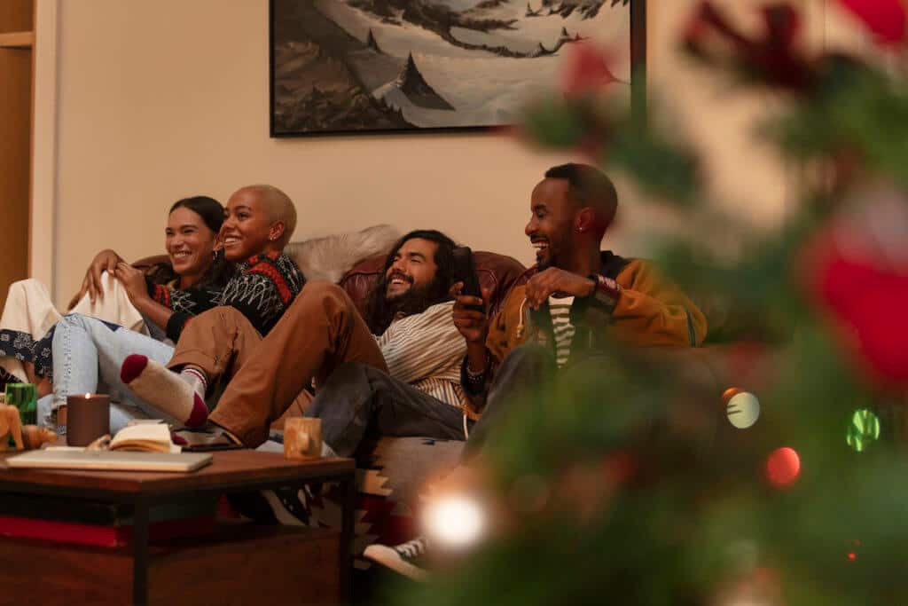family on couch at holidays
