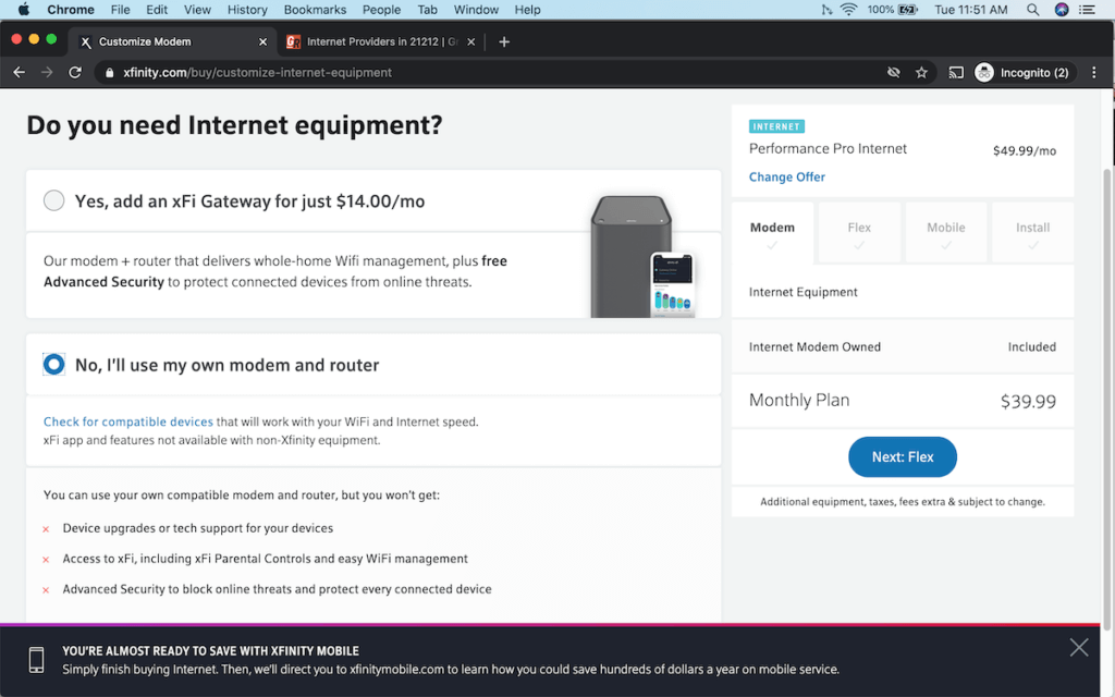 infinity internet order screen 3