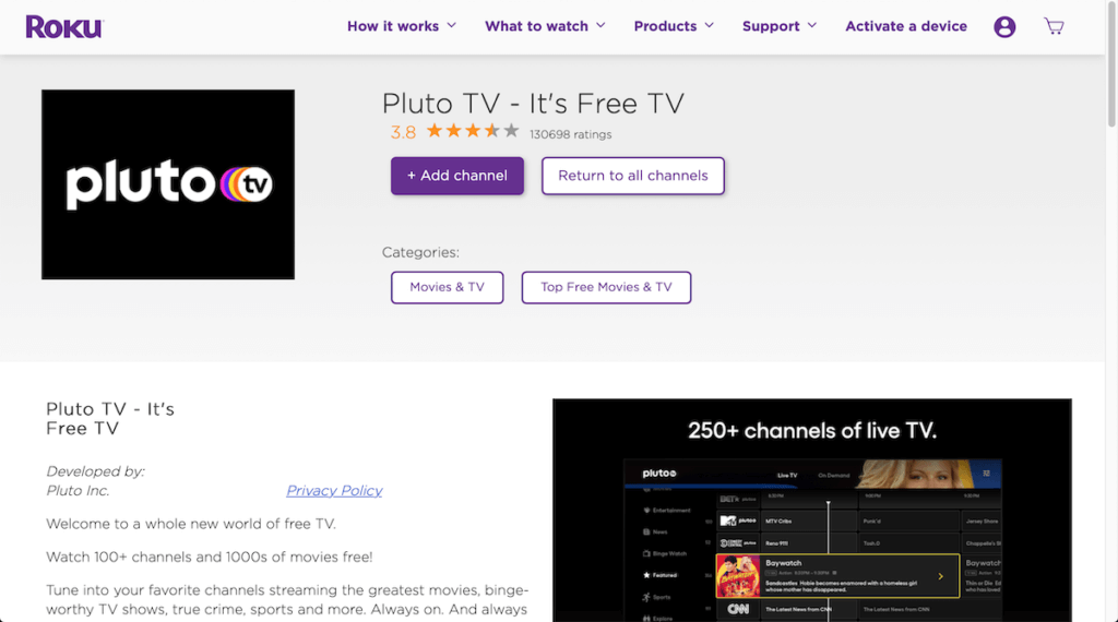 pluto tv on roku