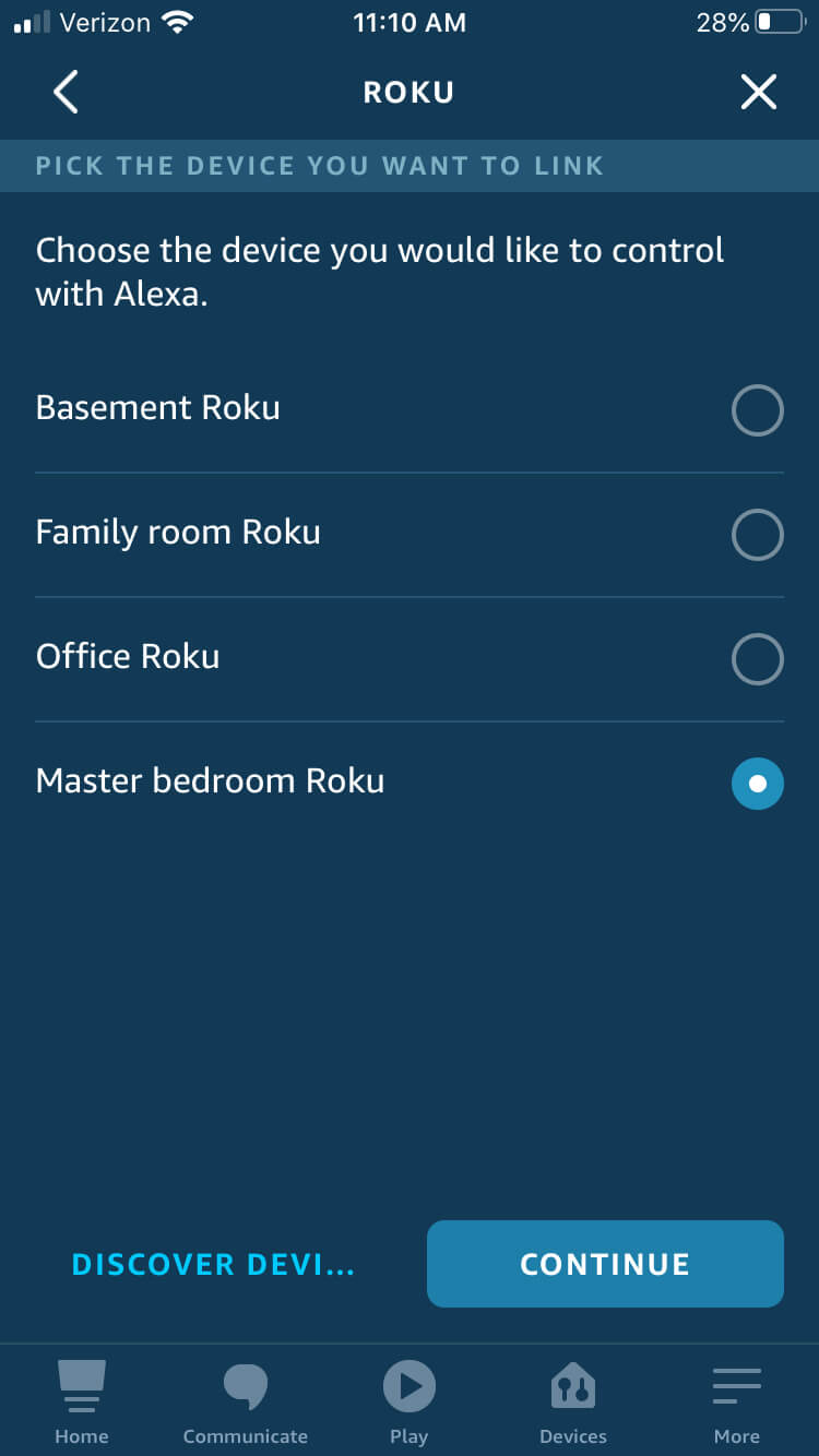 select roku on the alexa app