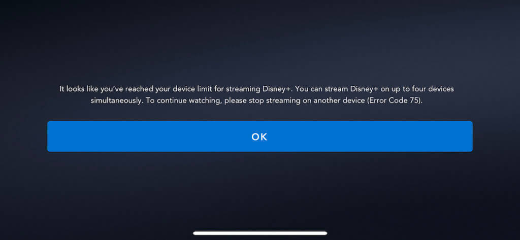 disney+ error code when you stream to more than 4 devices at once