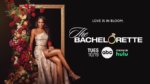Bachelorette Michelle Young poses in a frame of roses next to show logo