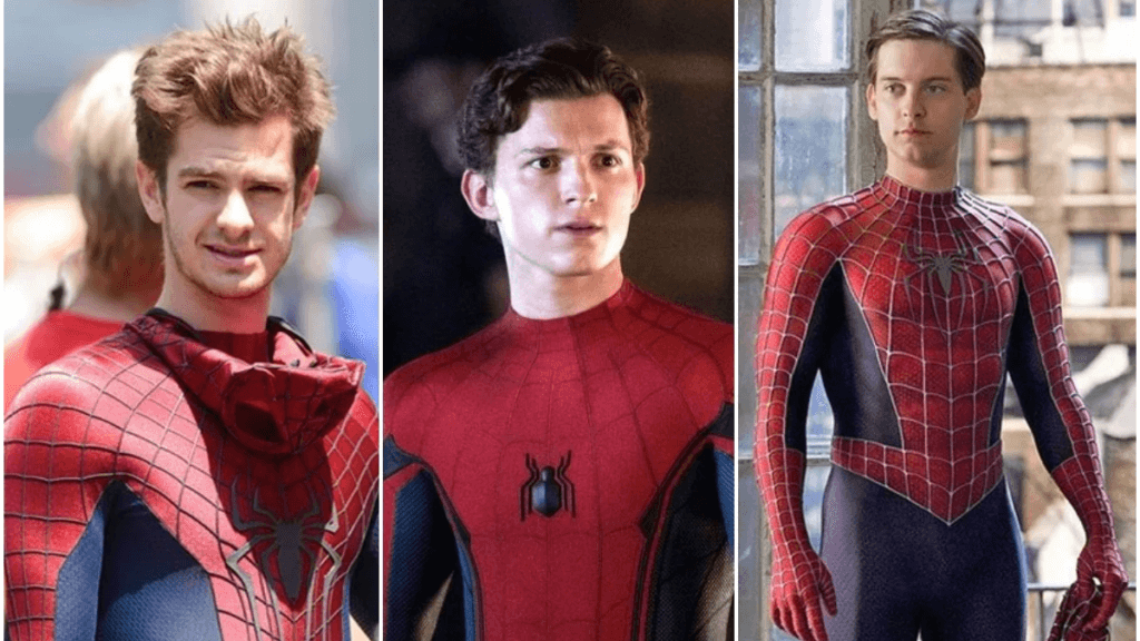 Andrew Garfield, Tom Holland, and Tobey Maguire as Spider-Man