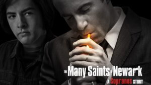 Two male leads of The many saints of newark movie shown in shadow