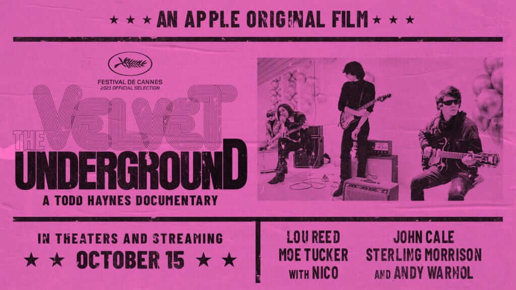 Documentary title and billing designed as retro concert poster