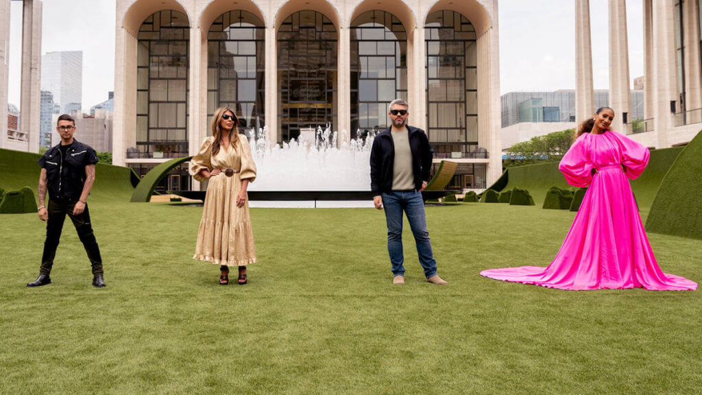 Four hosts of Project Runway in front of Lincoln Center in NYC