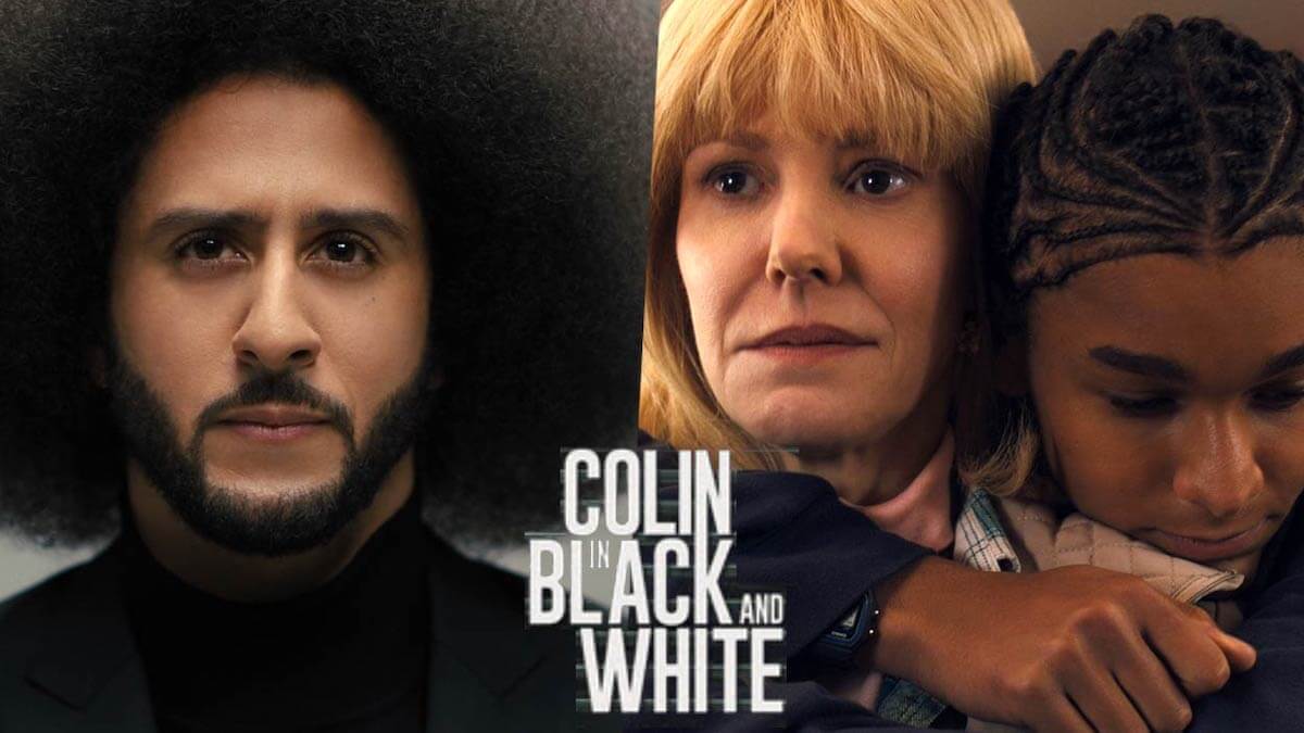 Colin Kaepernick and cast of Colin in black and white