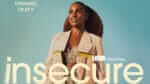 Show logo for Insecure over image of female lead Issa Rae