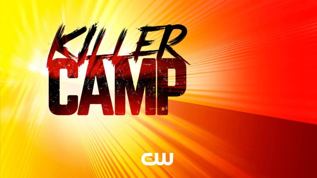 Logo for Killer Camp on a sun burst background