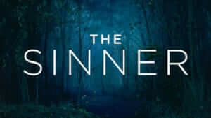 Text of The Sinner over creepy shadowy forest