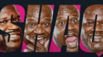 The letters of SHAQ's name each with a different Shaq face