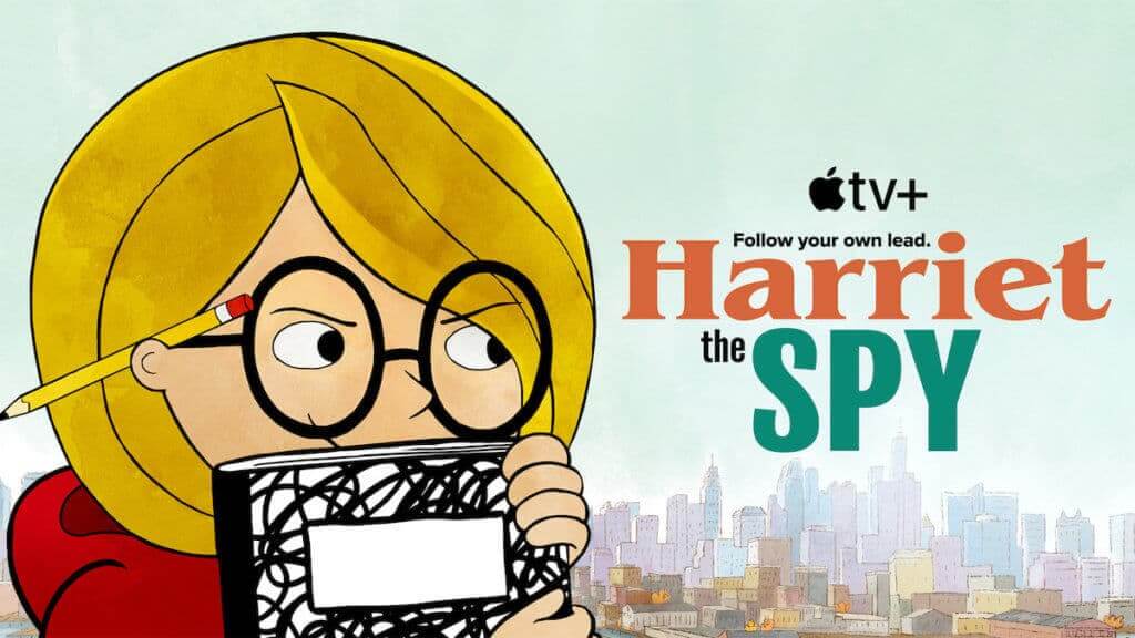 Animated image of blonde girl and logo Harriet the spy