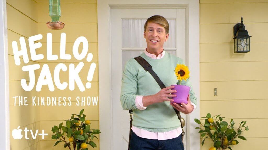 Jack McBryer holding a plant and the Hello Jack show logo