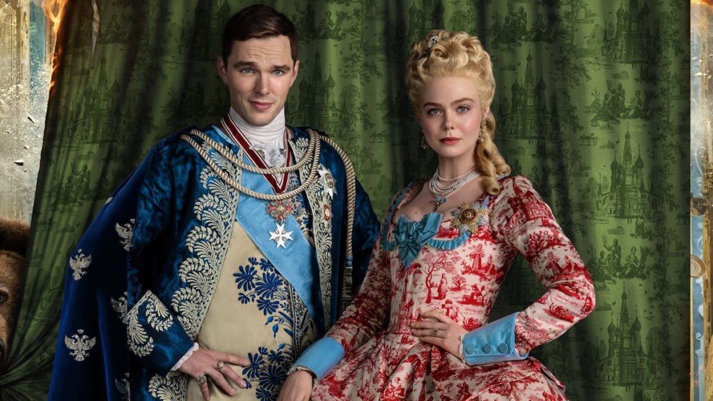 A royal portrait style image of the actors playing the king and queen