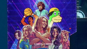 A collage of live action and cartoons mimicking tv icons of the 1980s