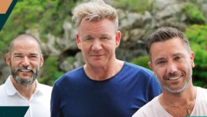 Gordon Ramsay and two men looking at camera