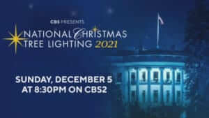 National Christmas Tree Lighting 2021 title card with white house