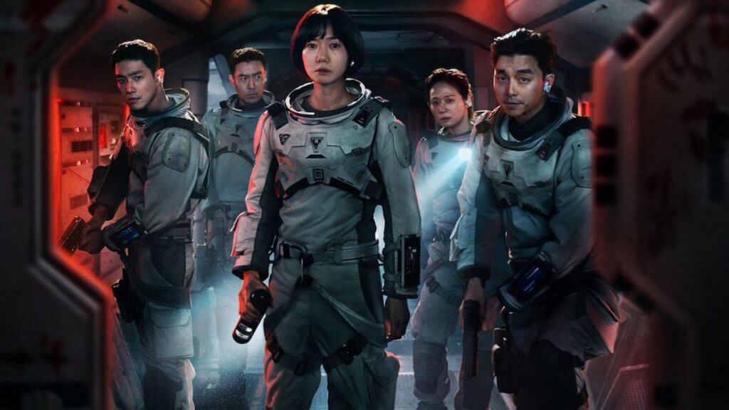 Cast of The Silent Sea in space suits