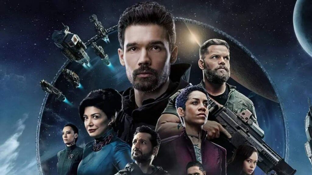 The Expanse cast in a collage over space background
