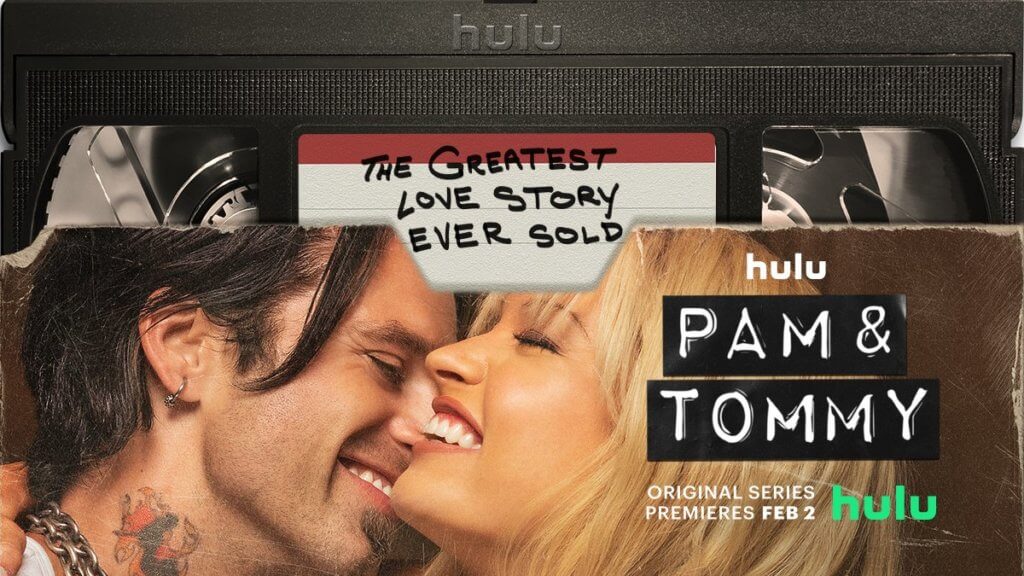 Image of Tommy Lee and Pamela Anderson as played by actors on cover of a video cassette
