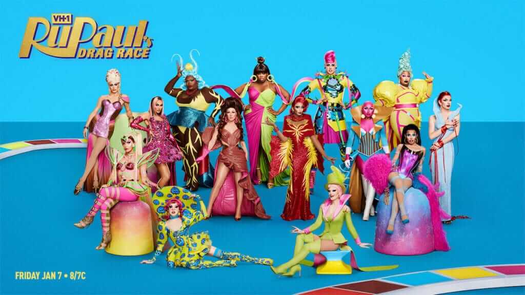 A bevy of fabulous drag queens dressed in vibrant colors.