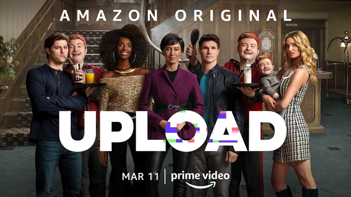 The cast of Upload facing the camera