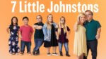 a row of 5 family members with dwarfism, behind their parents on orange background