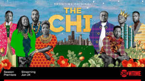 A folk art collage representation of the cast of The Chi