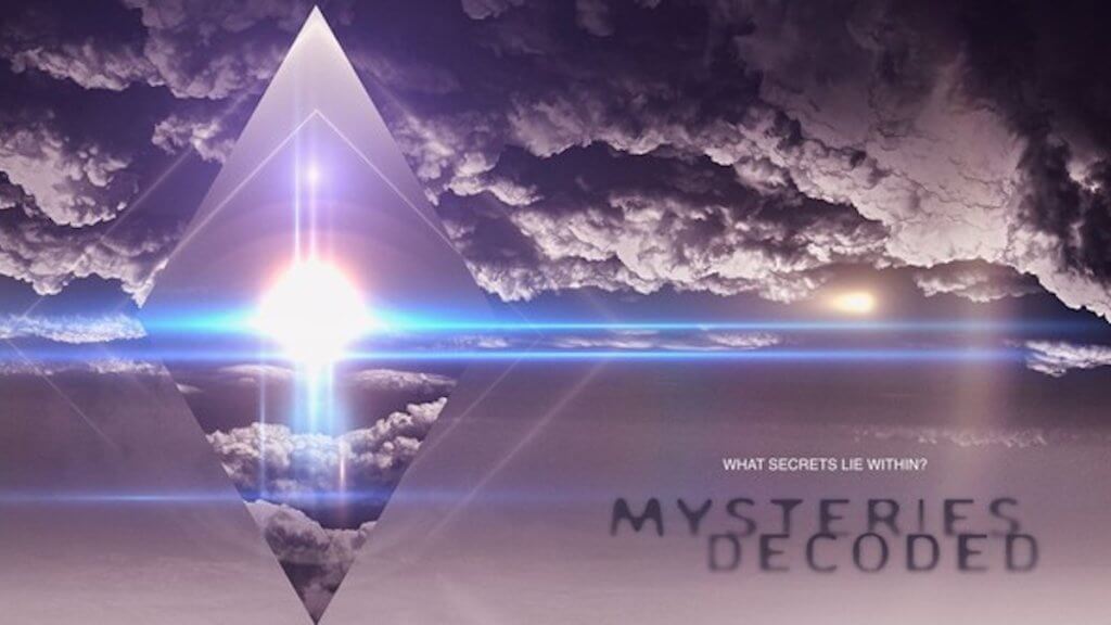 A mysterious light in a pyramid surrounded by purple clouds