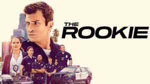 Poster-style shot of Nathan Fillion as a cop, with five other cops below him