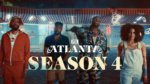 Four lead stars of Atlanta in a parking lot with one holding a gun