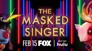 Show title surrounded by stripes of lights and funny character heads peeking around them