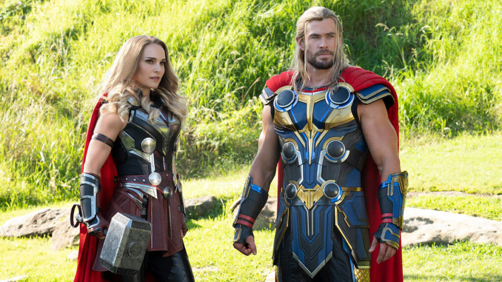 Male and female Thor superheroes side by side 