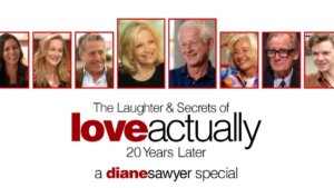 A group of actors from Love Actually as they look now, and Diane Sawyer