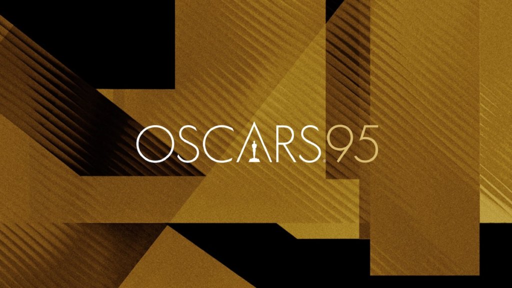 Oscars 95 logo with an Academy Awards statue in the A