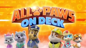 Six animated rescue pups under show special logo