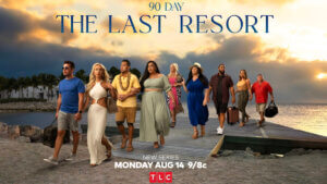 A group of couples walk onto a beach from a gang plank