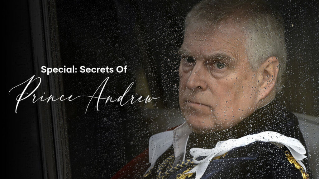 An image of Prince Andrew taken through a car window in the rain